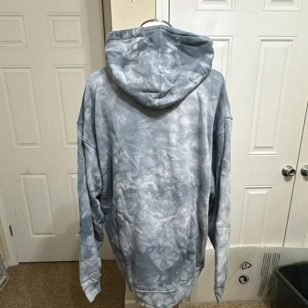 Mountain Men's L Blue/Gray Fleece Pullover Hoodie Tie-Dye Eagle Graphic Pocket - Picture 6 of 10